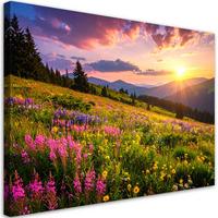 LEINWANDBILD Wiese Blumen Berglandschaft Natur 120x80cm - Multicolor, Textil (120/80cm) - Feeby