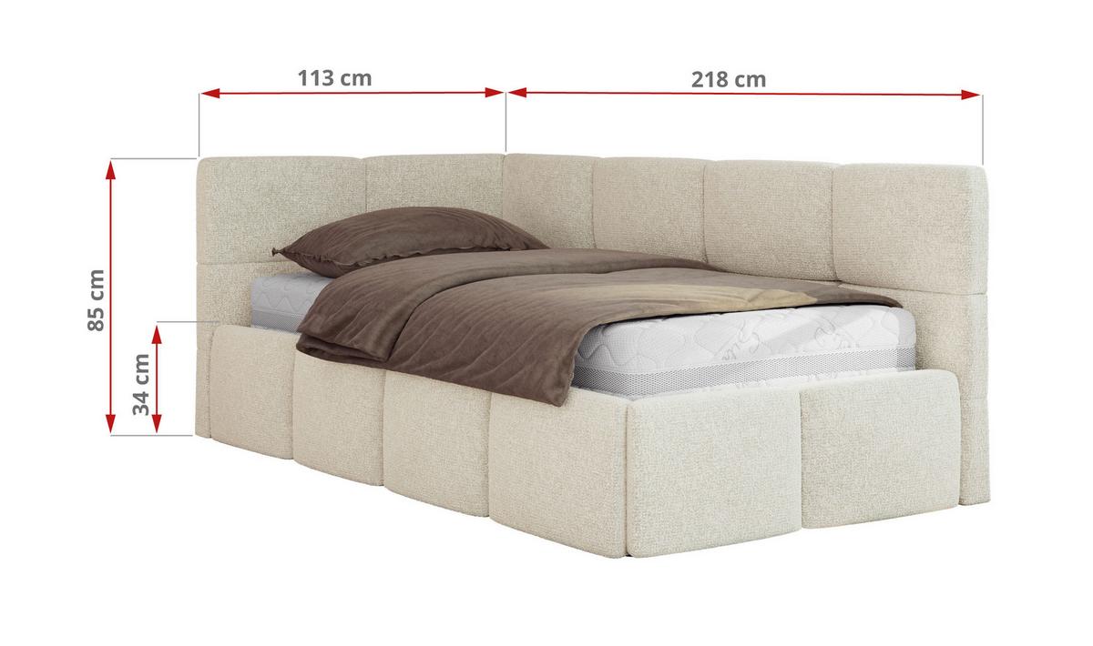 JUGENDBETT ARVO 90/200 - Creme Strukture - Multipocket-Matratze - Links Seite - Creme, Textil (90/200cm) - MKS