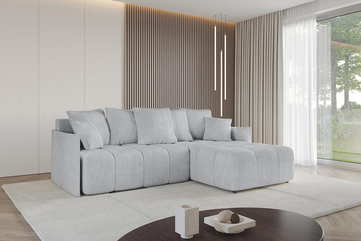 ECKSOFA Ottomane rechts LONLI-L 251x189x68 Grau Cord - Grau, Holzwerkstoff/Kunststoff (189/251cm) - ALTDECOR