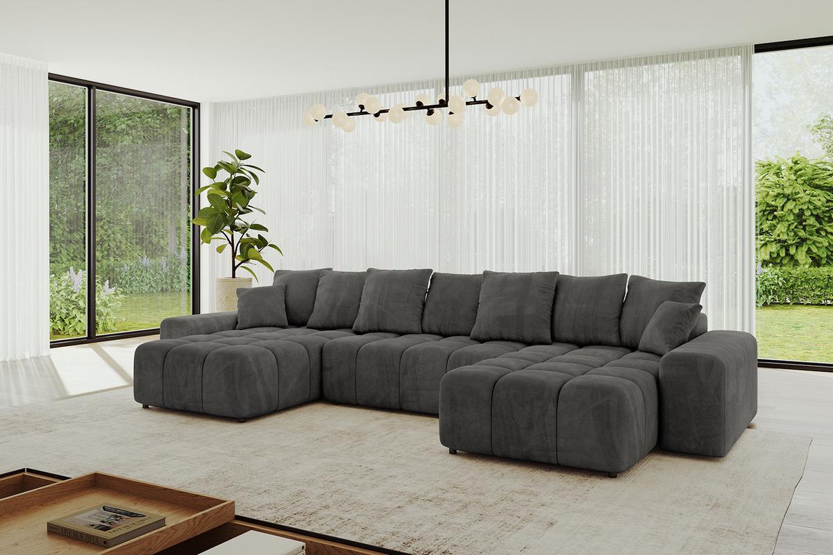 WOHNLANDSCHAFT ENIL-U 401x189x68 Dunkelgrau Velours - Dunkelgrau, Holzwerkstoff/Kunststoff (401/68/189cm) - ALTDECOR