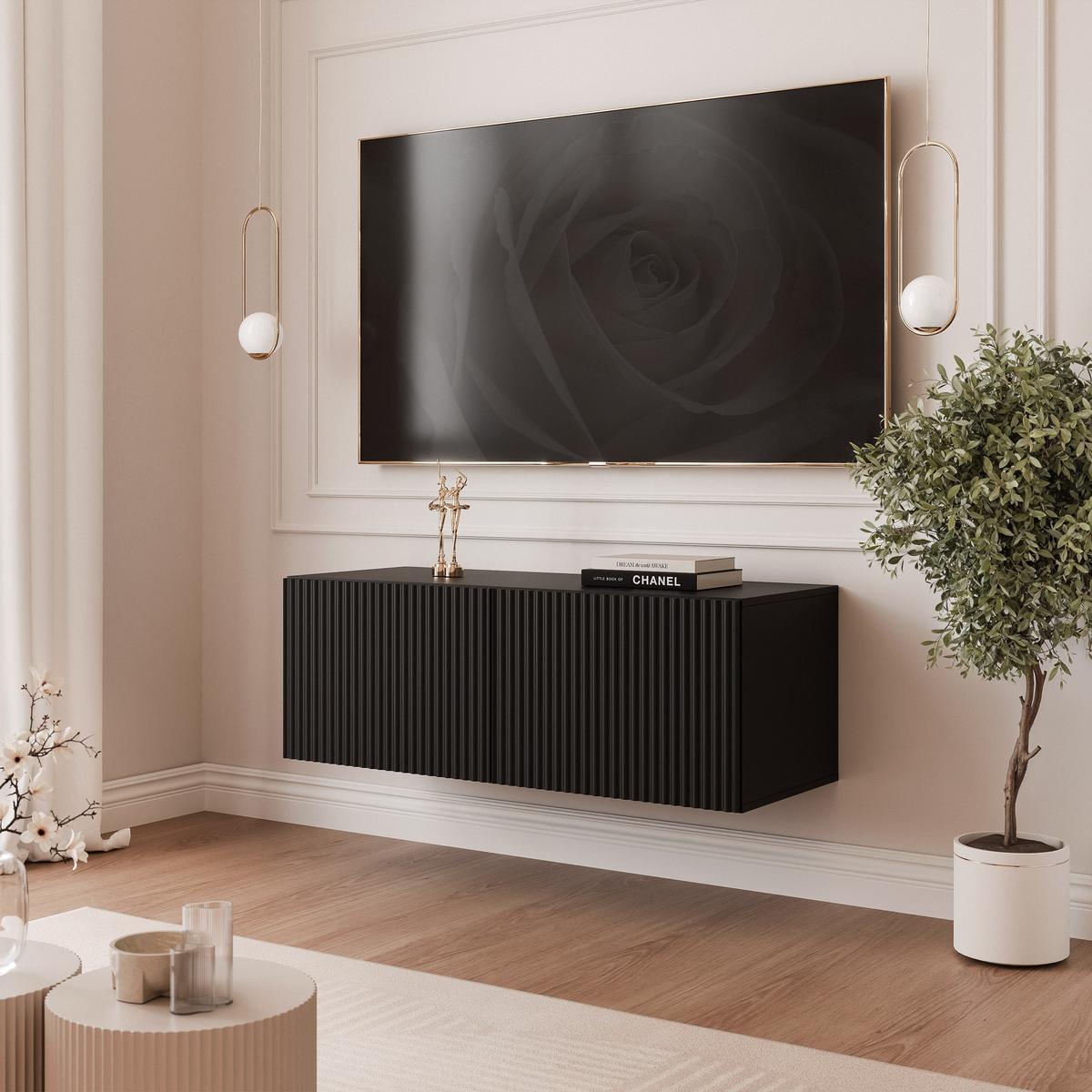 TV-LOWBOARD ANGEL Schwarz hängend mit LED-Beleuchtung 100 cm - Schwarz, Holzwerkstoff (100/36/40cm) - Idohome