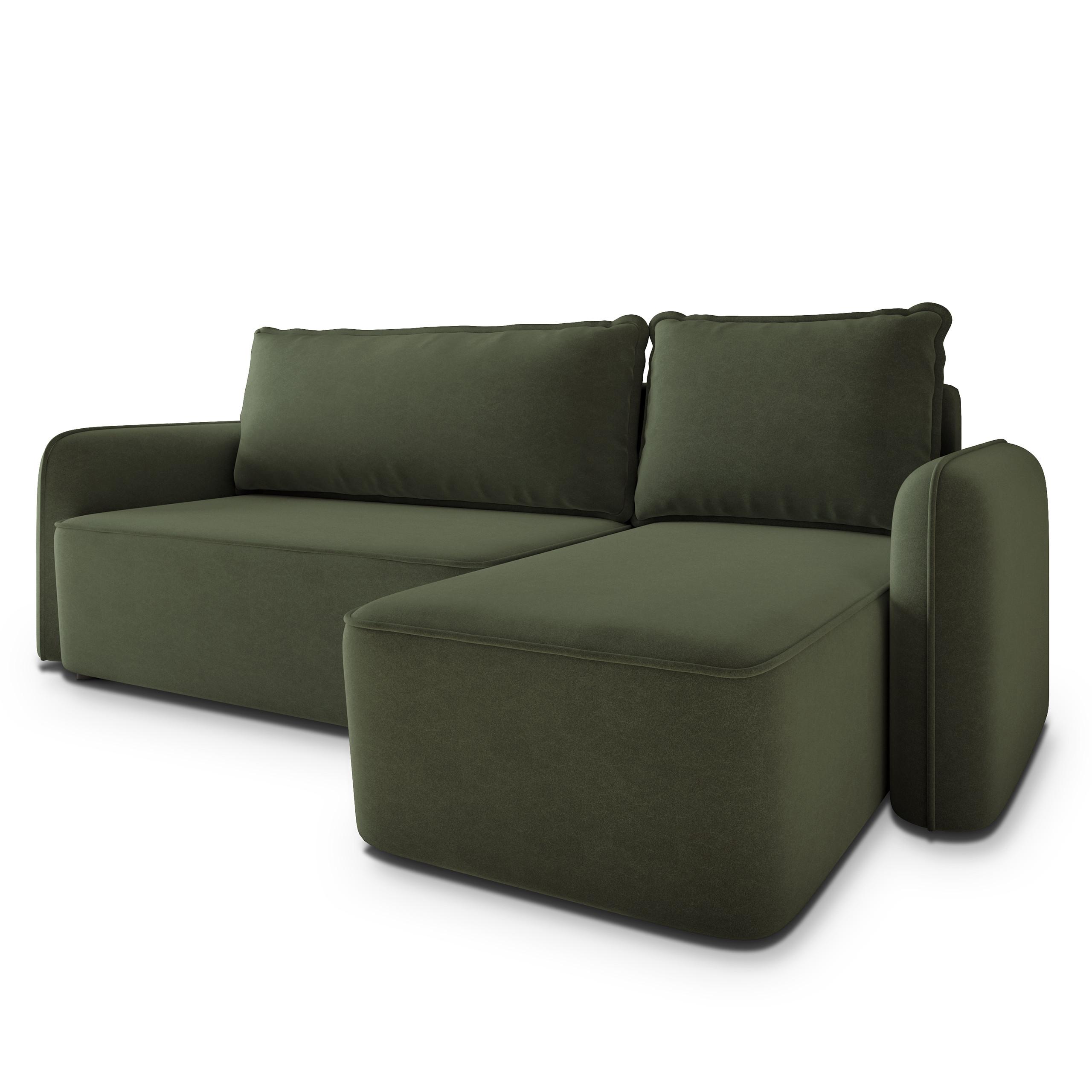 ECKSOFA DOLVER CL Olivgrün Samtstoff mit Schlaffunktion - Olivgrün, Holzwerkstoff/Textil (238/156cm) - MASSENO