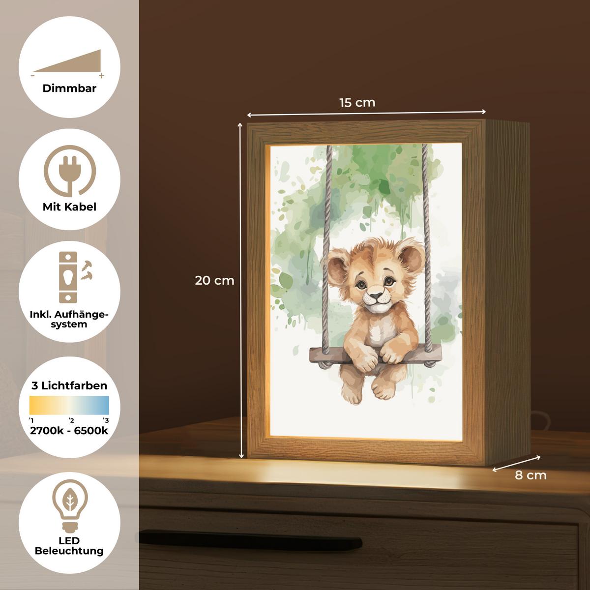 NACHTTISCHLAMPE Löwe - Tier - Kinder - Dschungel 15x20 cm - Weiß, Holzwerkstoff (8/15/20cm) - OnlyWow