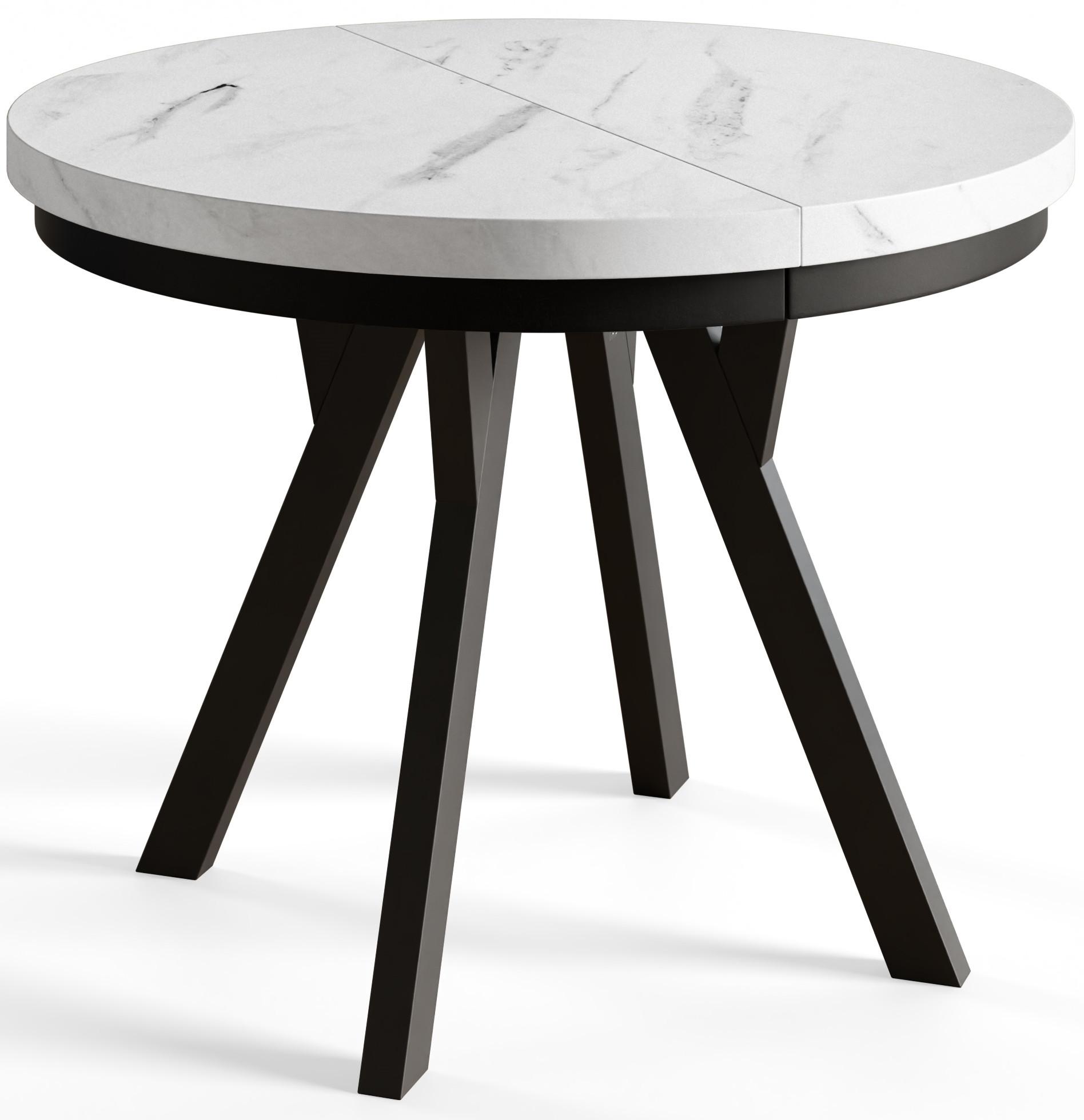 RUNDER Esstisch ausziehbar – Moderner Wohnzimmertisch und Küchentisch – Tisch mit Stabile Konstruktion, Durchmesser 90 cm - 190 cm - Farbe MARMUR - Hellgrau/Schwarz, Holzwerkstoff (90/90/77cm) - Alpi-Möbel