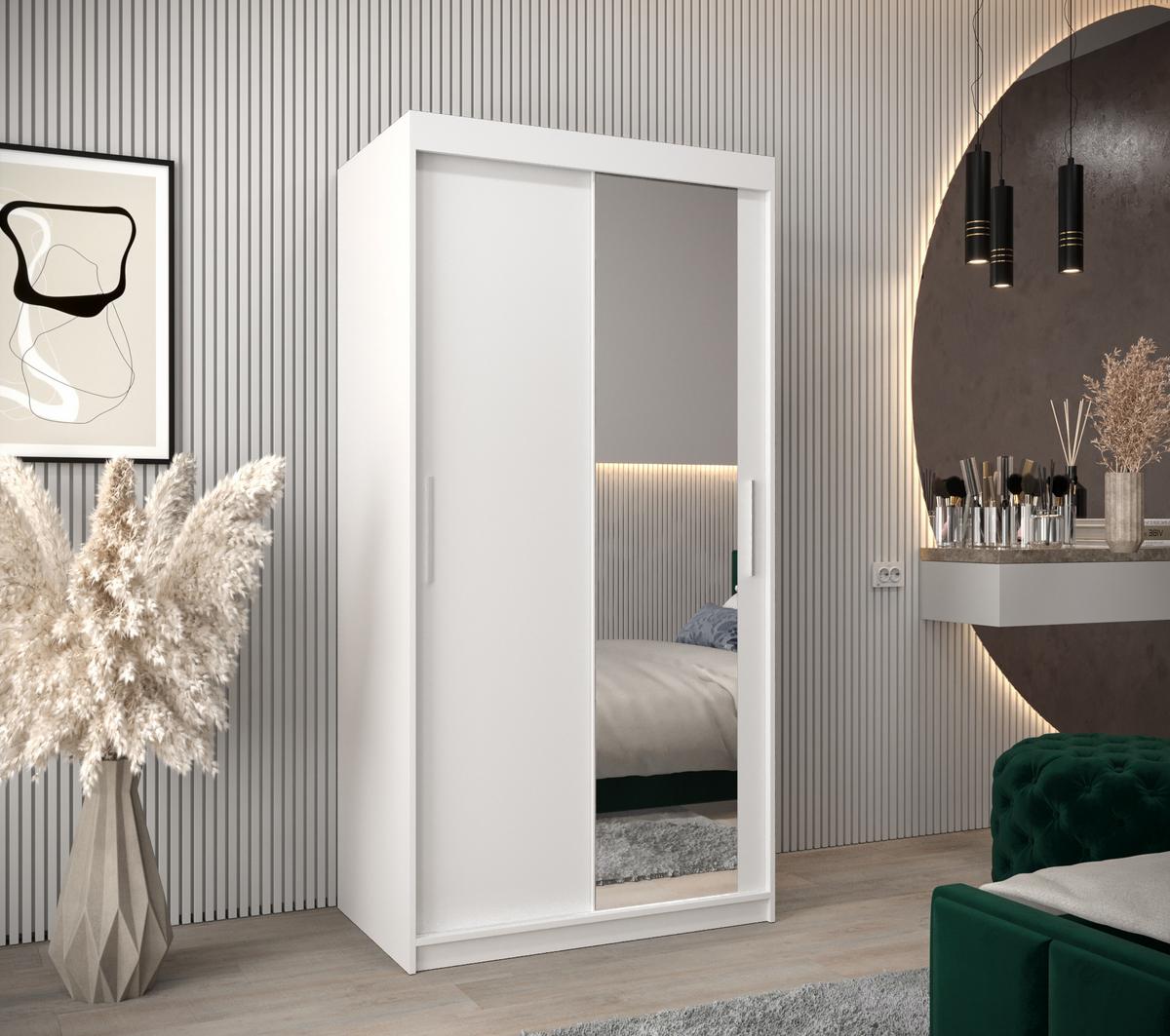SCHWEBETÜRENSCHRANK 200/100/62 2-türig - Silberfarben/Weiß, Holz/Kunststoff (100/200/62cm) - MÖBEL KRYSPOL