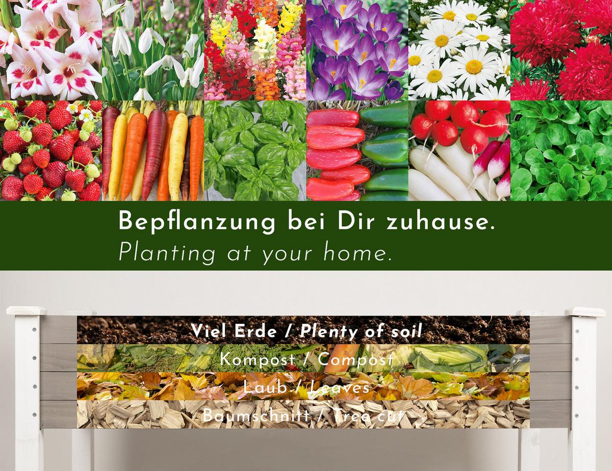 HOCHBEET aus Holz für Garten & Balkon, rechteckig mit Vlies-Folie - Weiß, Holz (124/75/63cm) - WONDERMAKE