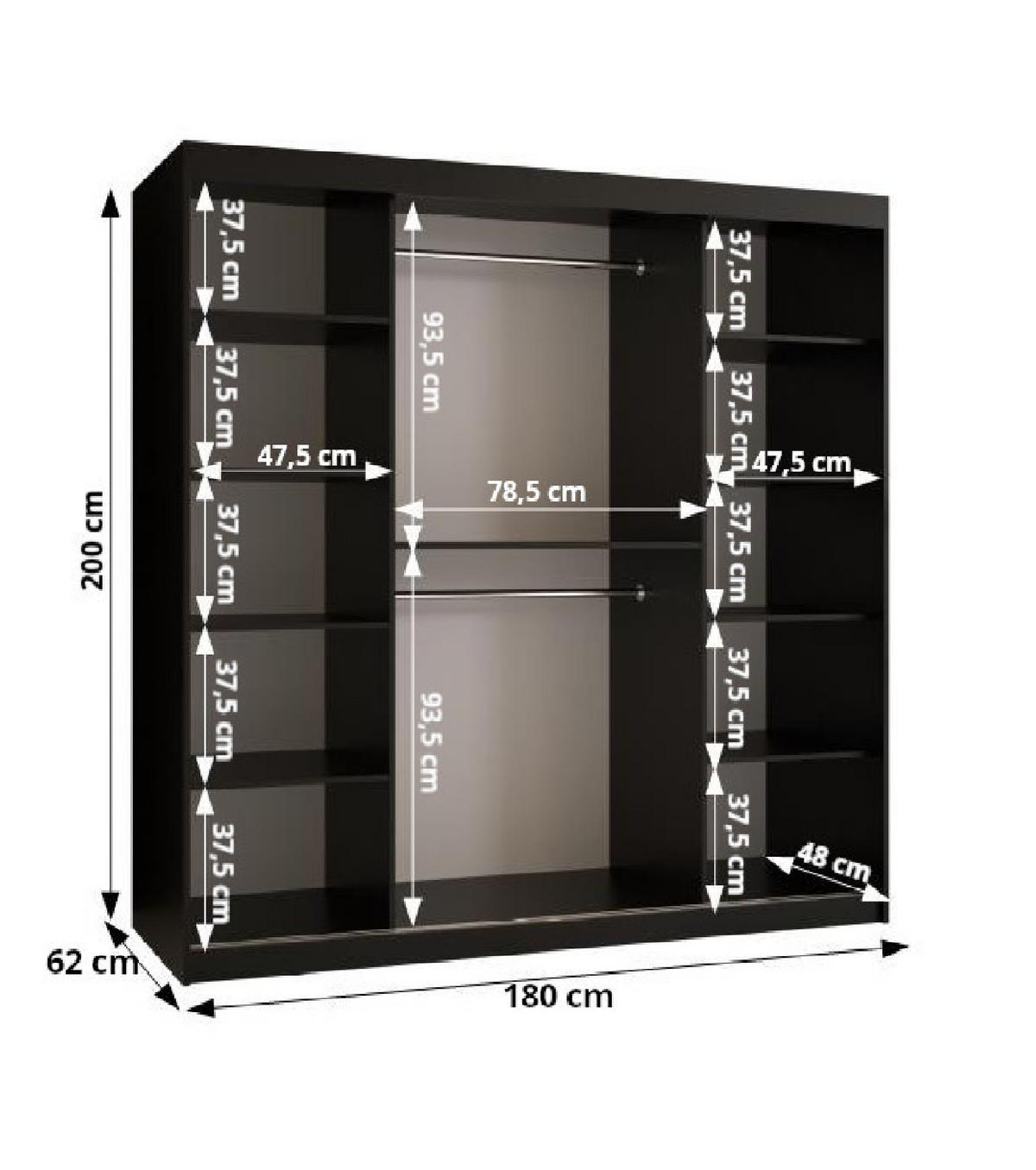 SCHWEBETÜRENSCHRANK 200/180/62 2-türig - Goldfarben/Schwarz, Holz/Kunststoff (180/200/62cm) - MÖBEL KRYSPOL