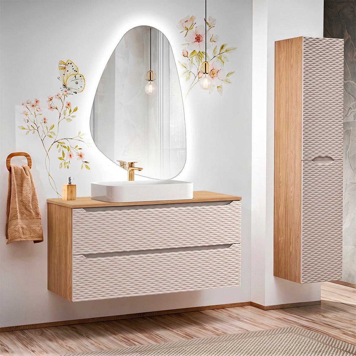 BADMÖBEL 120cm Elora 2er-Set Beige und Holz - Braun, Holzwerkstoff (120/59/46cm) - Petits-meubles