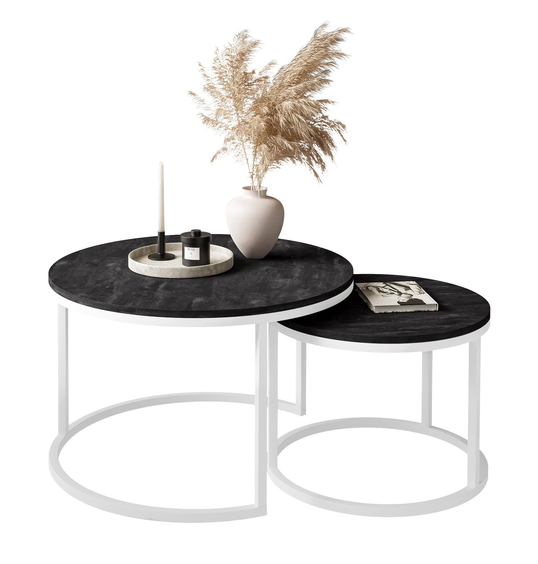 COUCHTISCH 2-in-1 CIRI dunkler Beton - Weiß, Holzwerkstoff (70/70/48cm) - Lookway