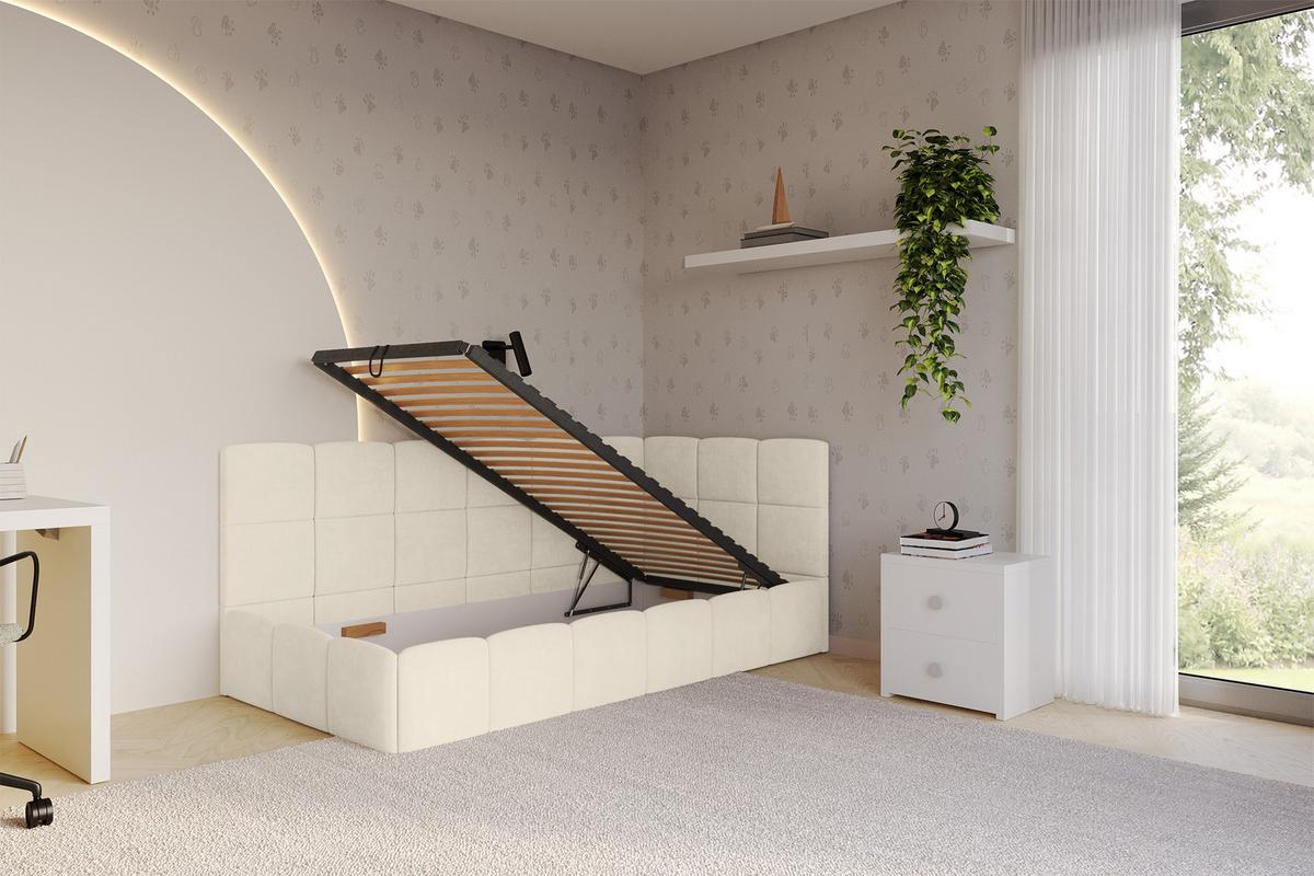 EINZELBETT Jugendbett mit Bettkasten Links, mit Matratze - LIVY 90x200 Beige - Cappuccino, Holzwerkstoff/Textil (90/200cm) - ALTDECOR