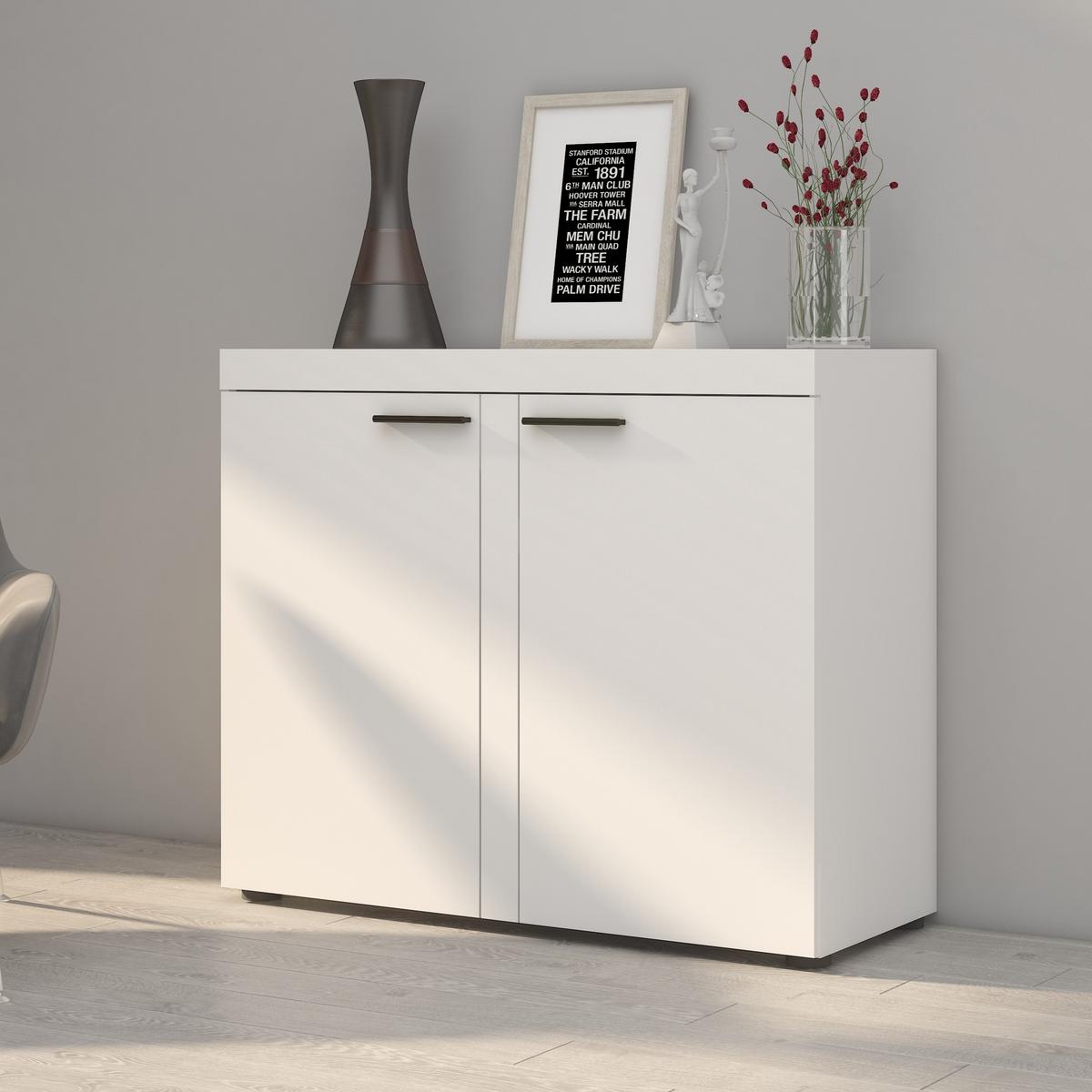 SIDEBOARD RITMO 97x40x82 cm mit 2 Türen Weiß - Weiß, Holzwerkstoff (97/82/40cm) - MASSENO