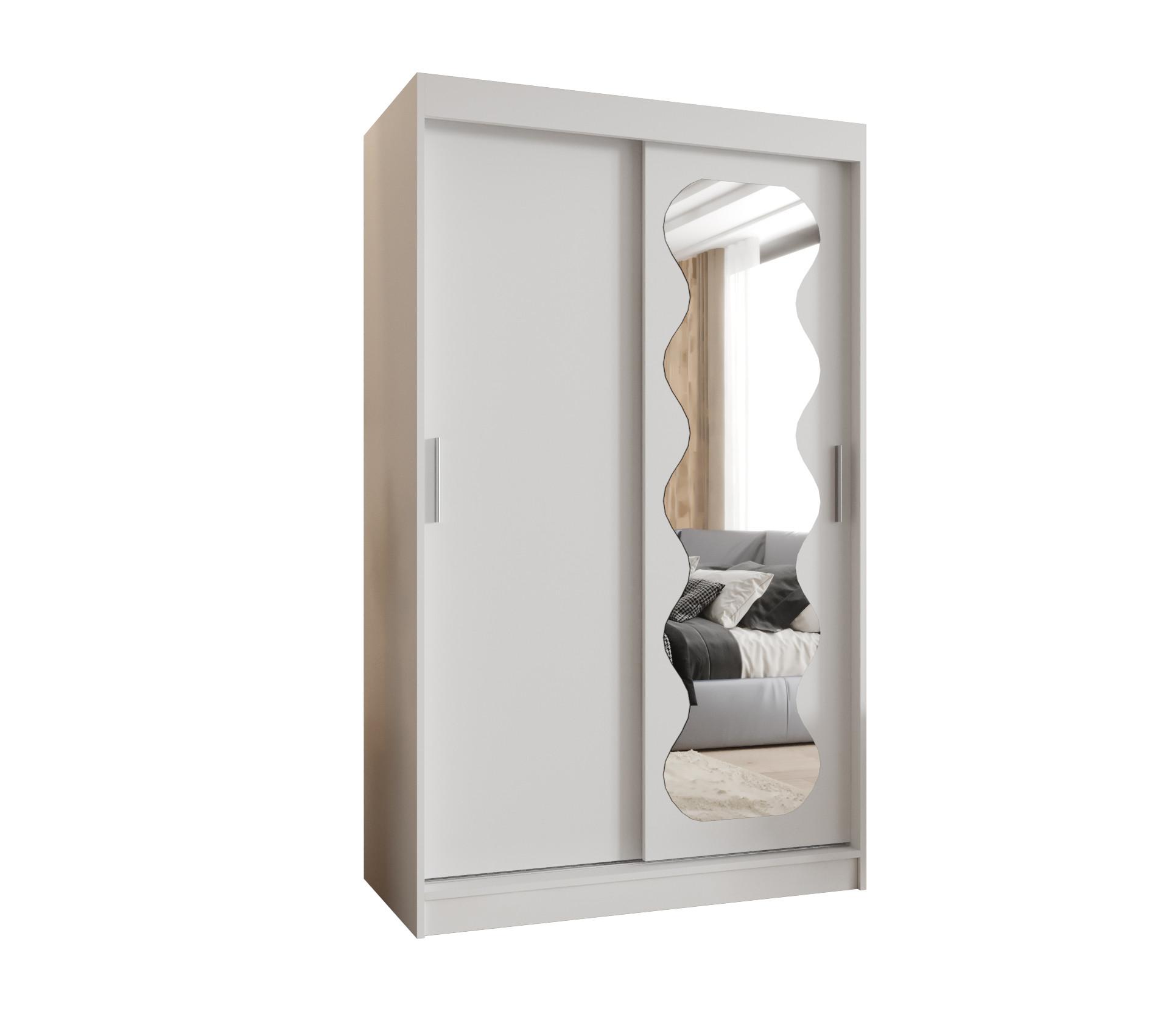 SCHIEBETÜRENSCHRANK mit Spiegel SPOTI 200/120/62 2-türig - Silberfarben/Weiß, Holz (120/200/62cm) - MÖBEL KRYSPOL
