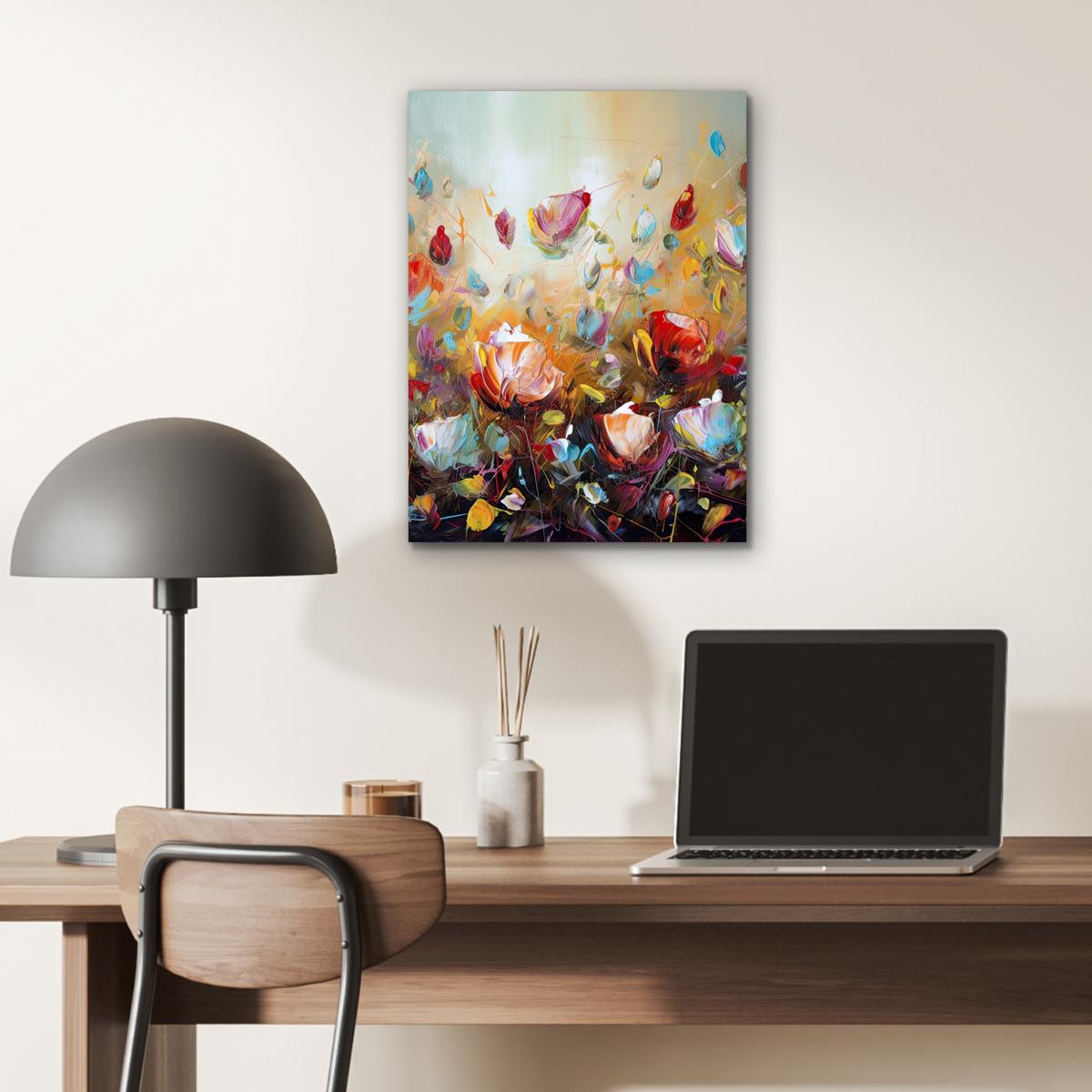 METALLBILD Blumen - Kunst - Natur - Ölgemälde 30x40 cm - Multicolor, Metall (30/40cm) - MuchoWow