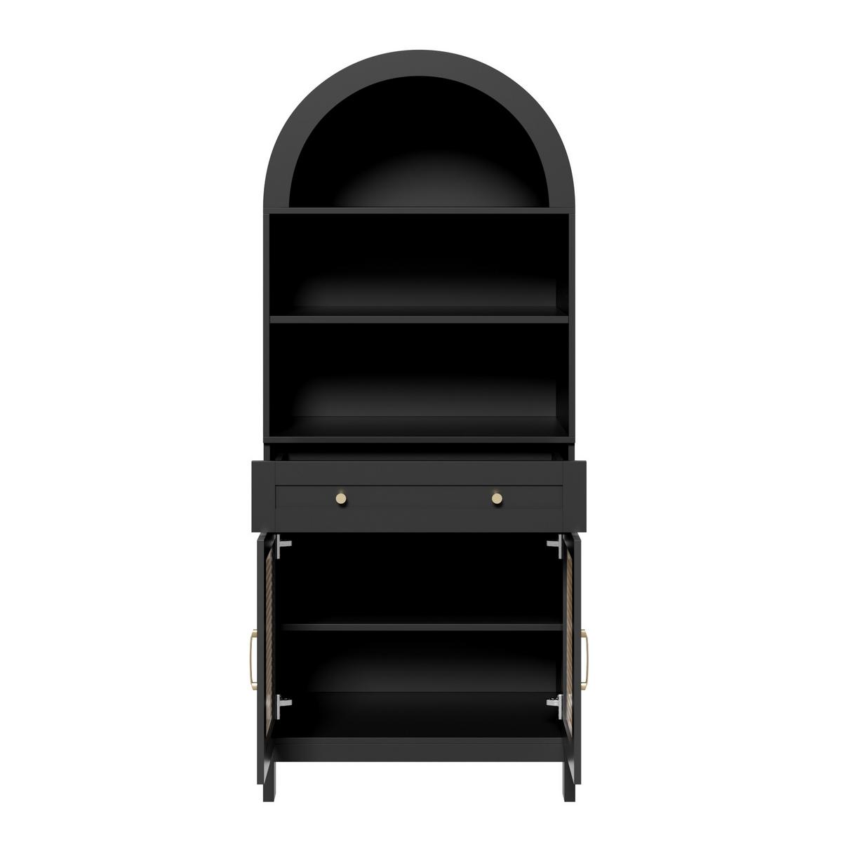VITRINEN Gewölbt Schwarz & Natur mit Rattantüren & Schublade - Schwarz, Holzwerkstoff (70/170/40cm) - Urban Meuble