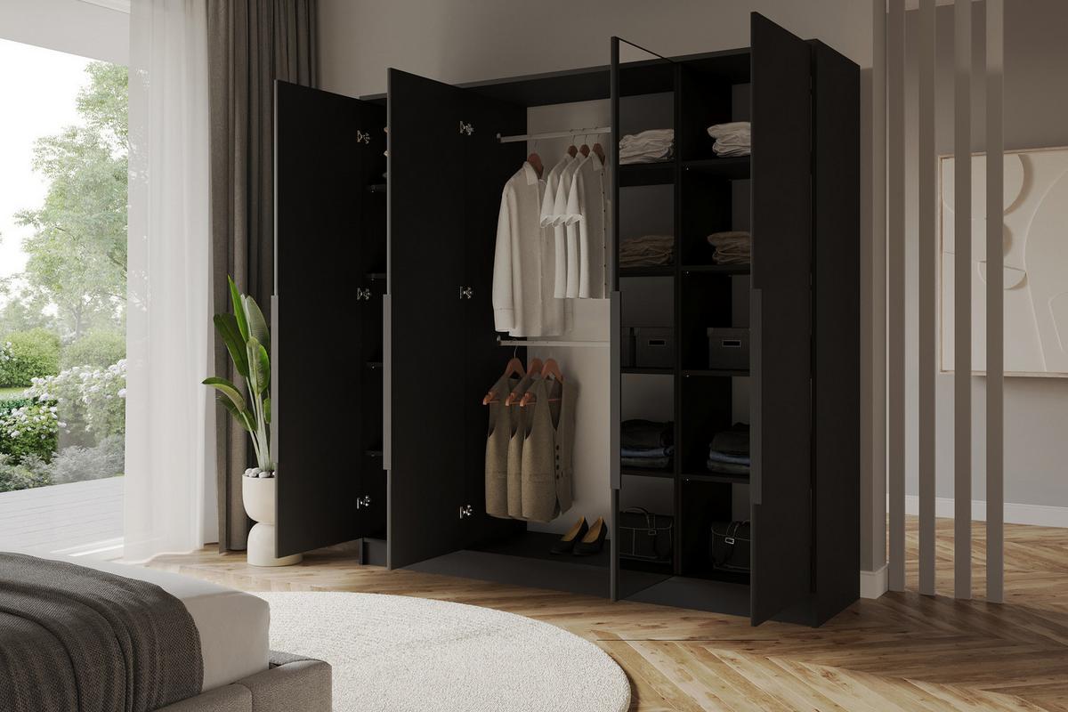 KLEIDERSCHRANK - LESE - 200 - Schwarz - Schwarz Hochglanz/Schwarz, Holzwerkstoff (200/200/51cm) - ALTDECOR