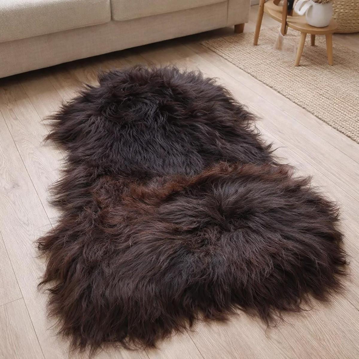 FELL Öko Island Lammfell Schaffell Natur Braun lange Wolle ca. 115 cm - Rotbraun/Dunkelbraun, Fell (65/115cm) - Provellus