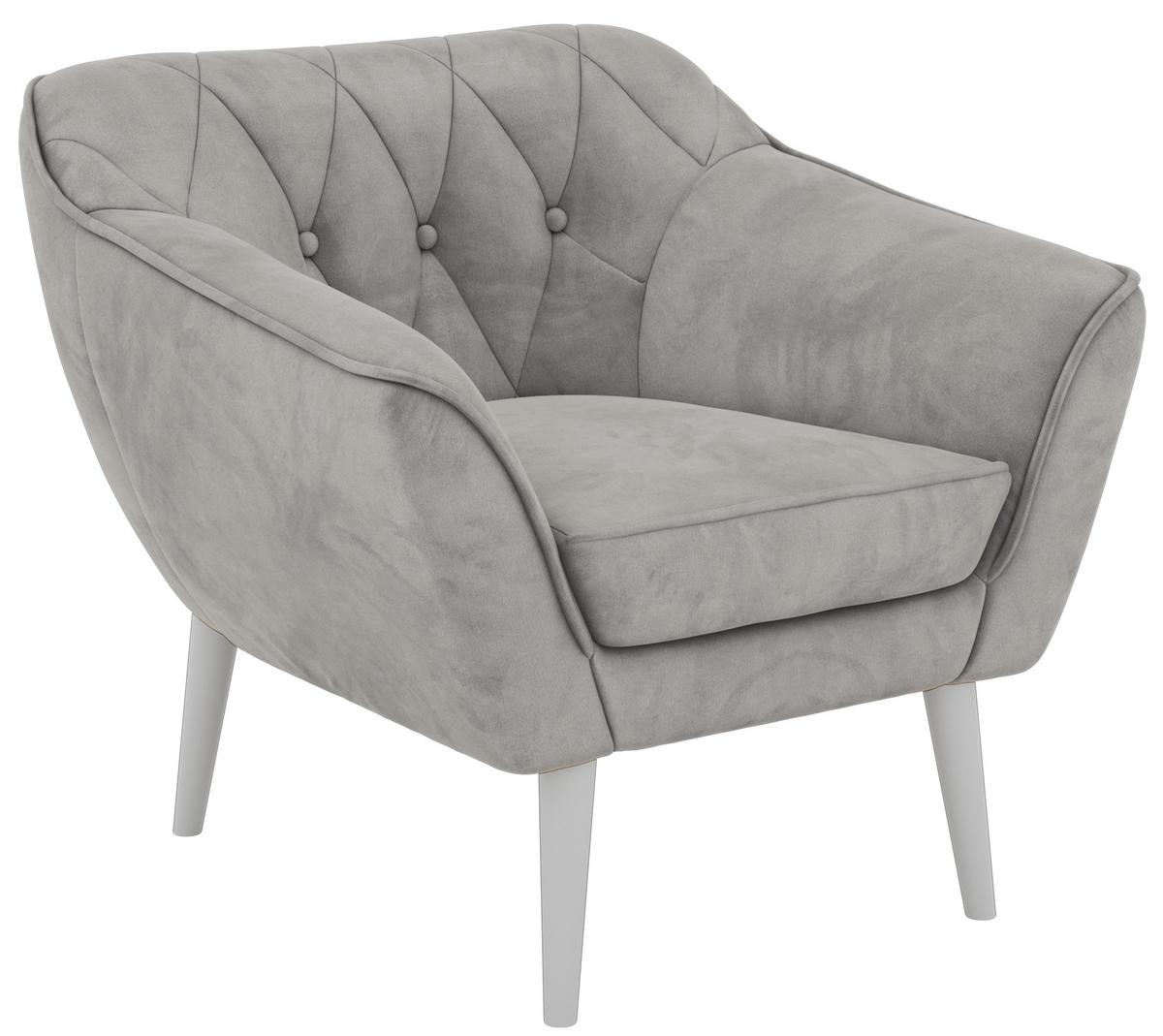SESSEL PIRS - Hellgrau Velvet - Weiße Beine - Hellgrau/Weiß, Holzwerkstoff/Textil (80/75/74cm) - MKS