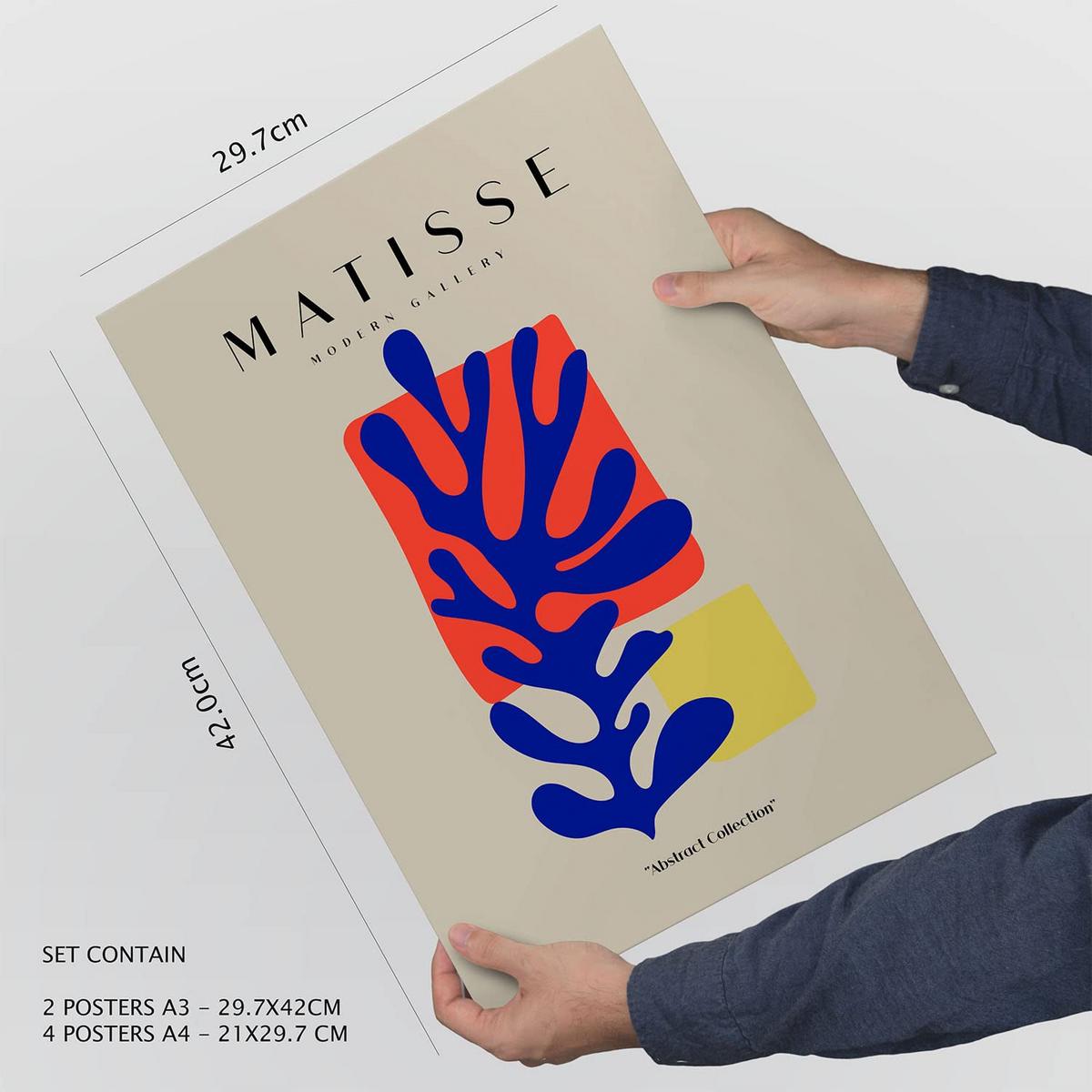 POSTER Set Mit 6 Henri Matisse Bilder Drucke Des Fauvismus Und Der Abstrakten Kunst Für Innenarchitektur A3 & A4 Rahmen Aus Hellem Holz - Beige, Papier (29/3cm) - Nacnic