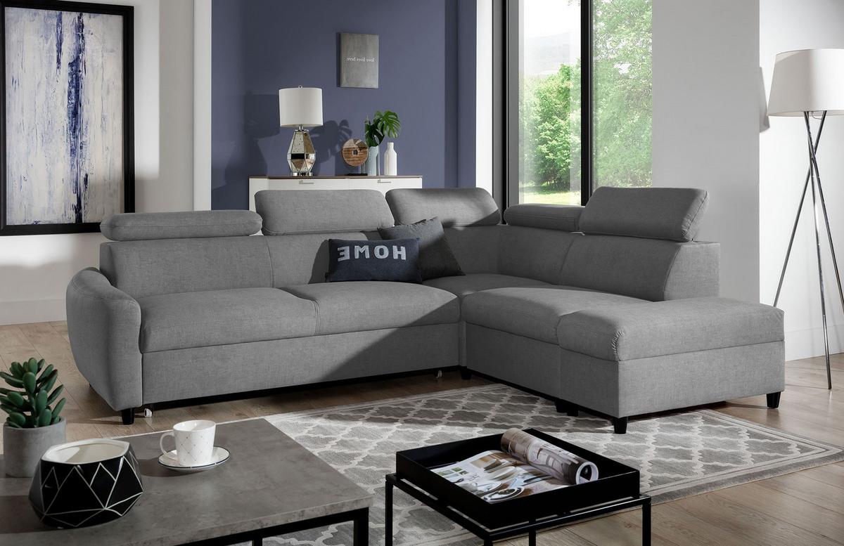 ECKSOFA L Form Olettio Grau 265/205/96 cm Rechts mit Schlaffunktion - Schwarz/Grau, Kunststoff/Textil (265/205cm) - AX Living