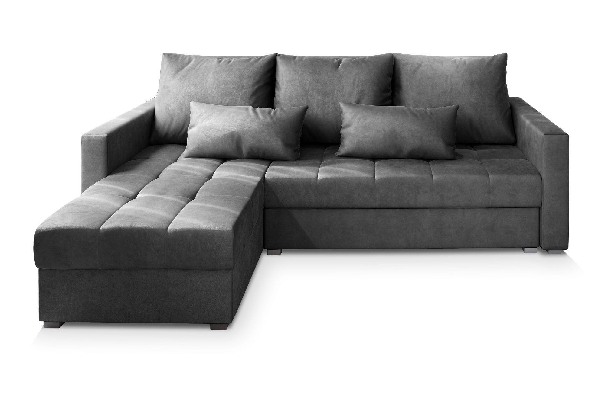 ECKSOFA KOS PIK M Grau Velours-Stoff mit Schlaffunktion - Grau, Holz/Kunststoff (220/140cm) - MASSENO