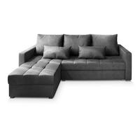 ECKSOFA KOS PIK M Grau Velours-Stoff mit Schlaffunktion - Grau, Holz/Kunststoff (220/140cm) - MASSENO