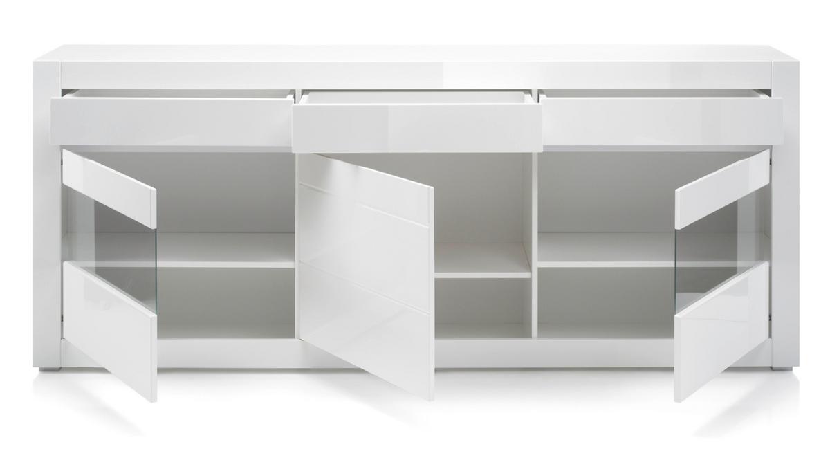 SIDEBOARD Hochglanz weiß, mit weiß oder grau, große Kommode 217 x 90 cm, Soft-Close - Weiß Hochglanz/Weiß, Glas/Holzwerkstoff (217/90/42cm) - Furn.Design