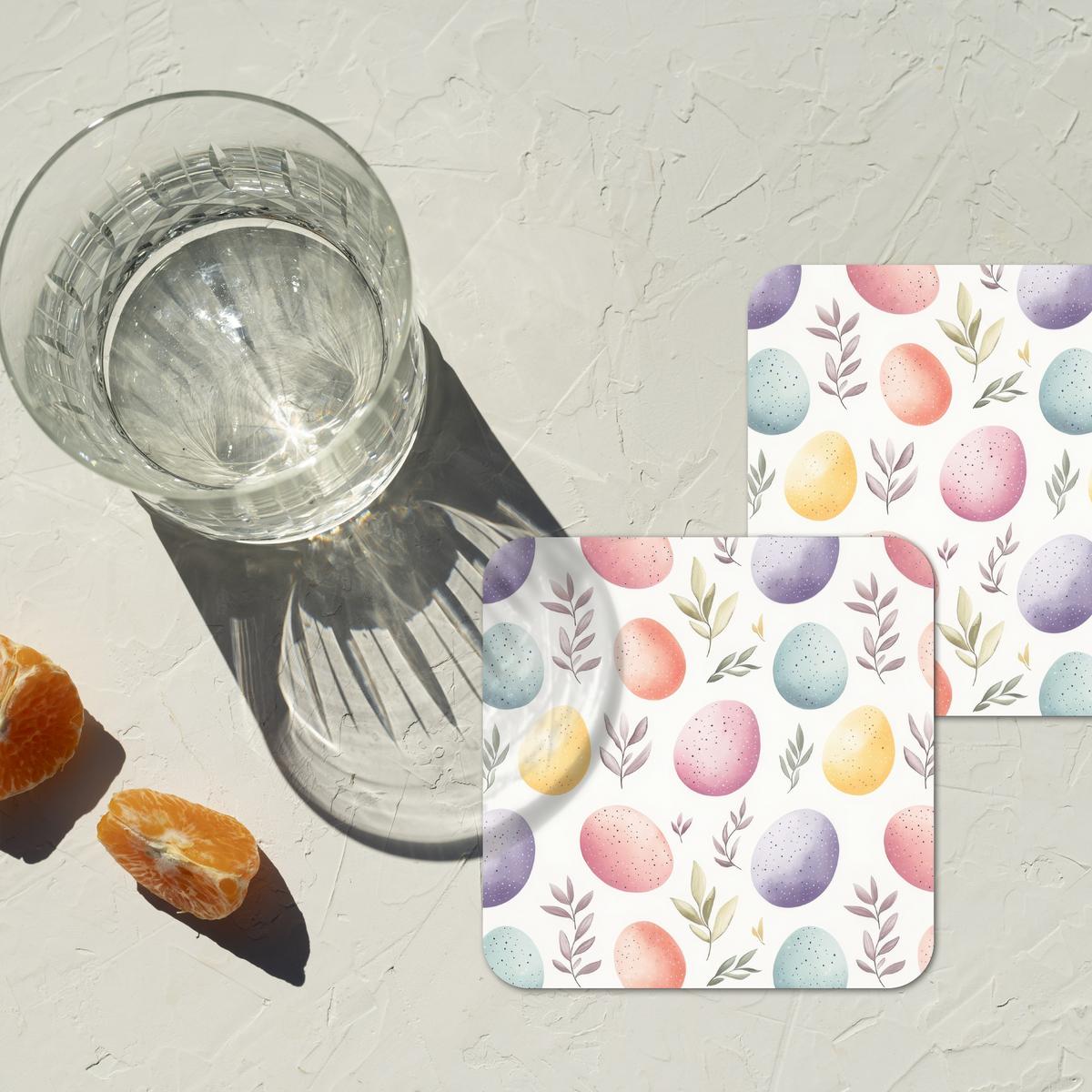 GLASUNTERSETZER 6er-Set Eier - Bunt - Muster Zubehör für Getränke 10x10 cm - Weiß, Naturmaterialien (10/0.2cm) - MuchoWow
