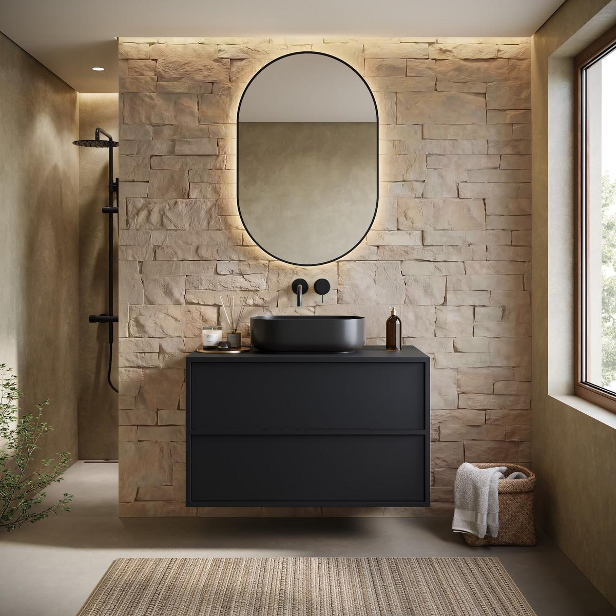 WASCHBECKENUNTERSCHRANK Mali 2 Schubladen Schwarz Matt - 80 x 46 x 54 cm - Schwarz, Holz (80/54/46cm) - Badplaats