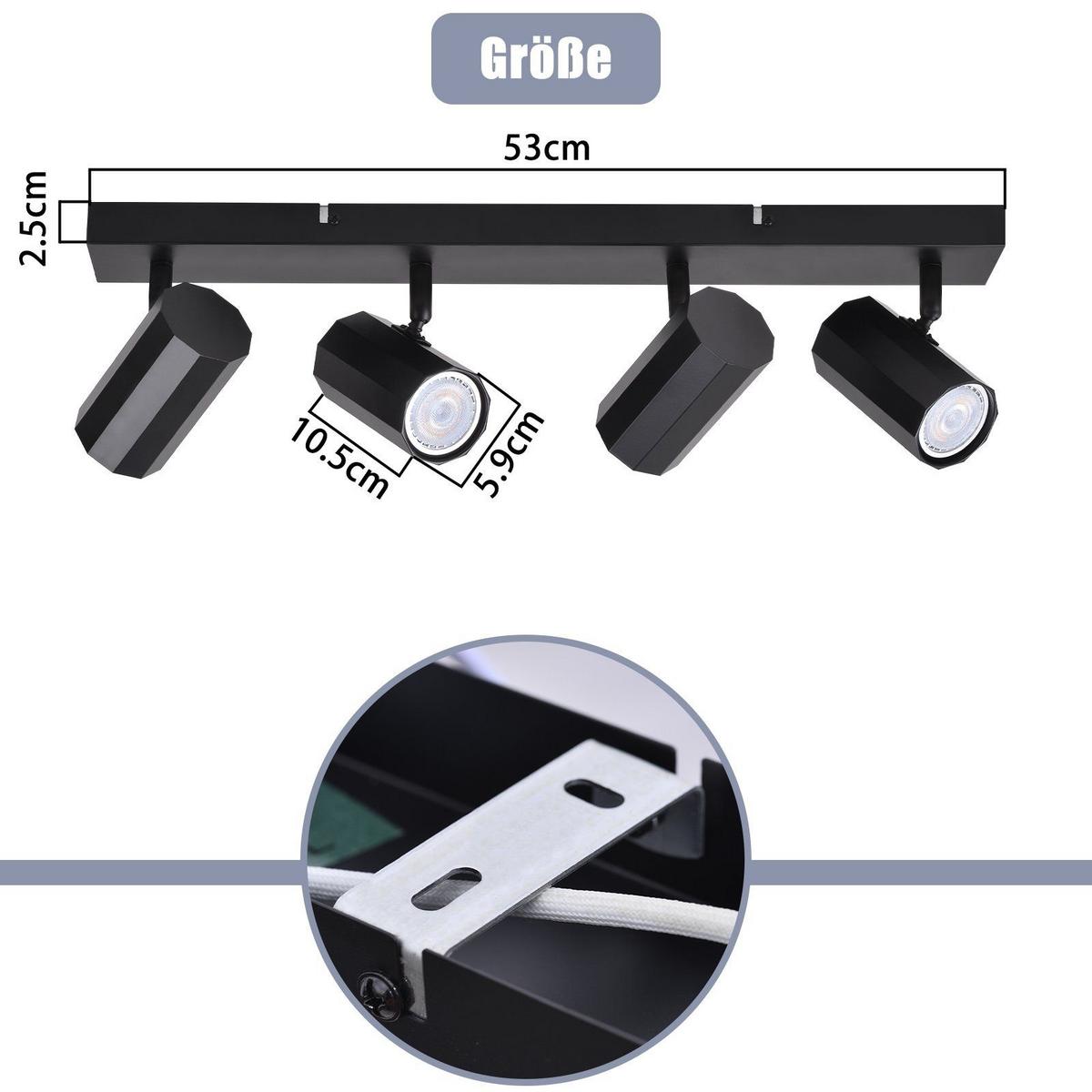 DECKENSTRAHLER Blendend 10.5/5.9/53cm - Schwarz, Metall (10.5/5.9/53cm) - ZMH
