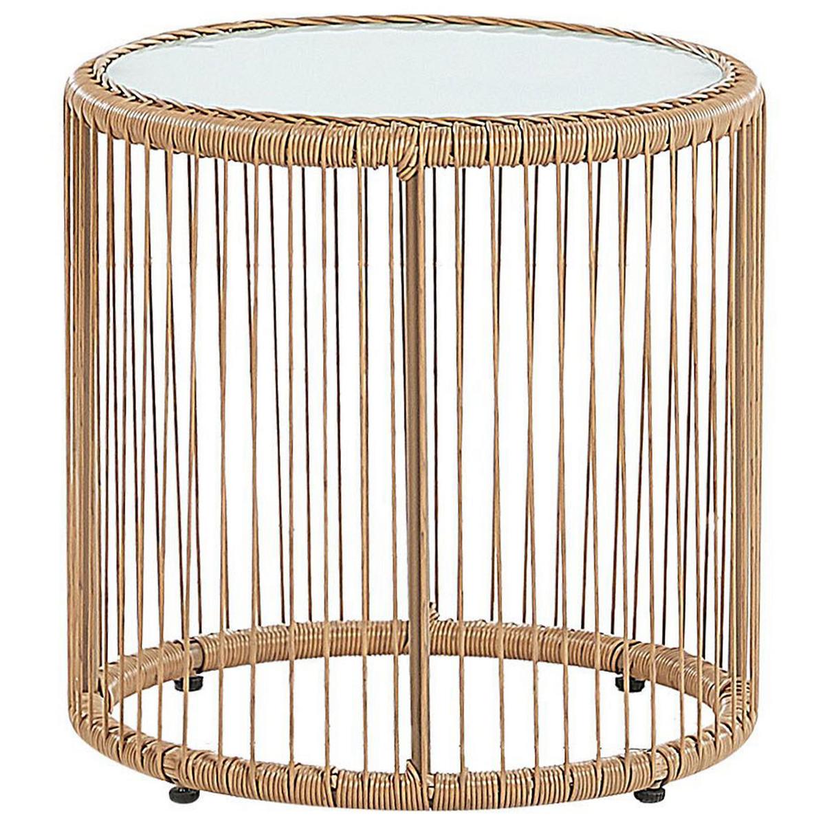 BALKONSET 2-Sitzer Rattan natürlich Auflagen hellgrau Labico - Beige/Schwarz, Kunststoff - Beliani