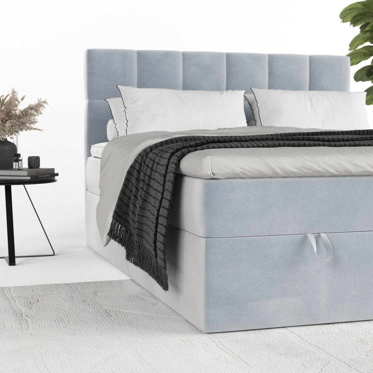 BOXBETT Savio 200/200 cm Hellgrau im Paros Stoff - Hellgrau/Schwarz, Holz/Holzwerkstoff (200/200cm) - AltaBeds
