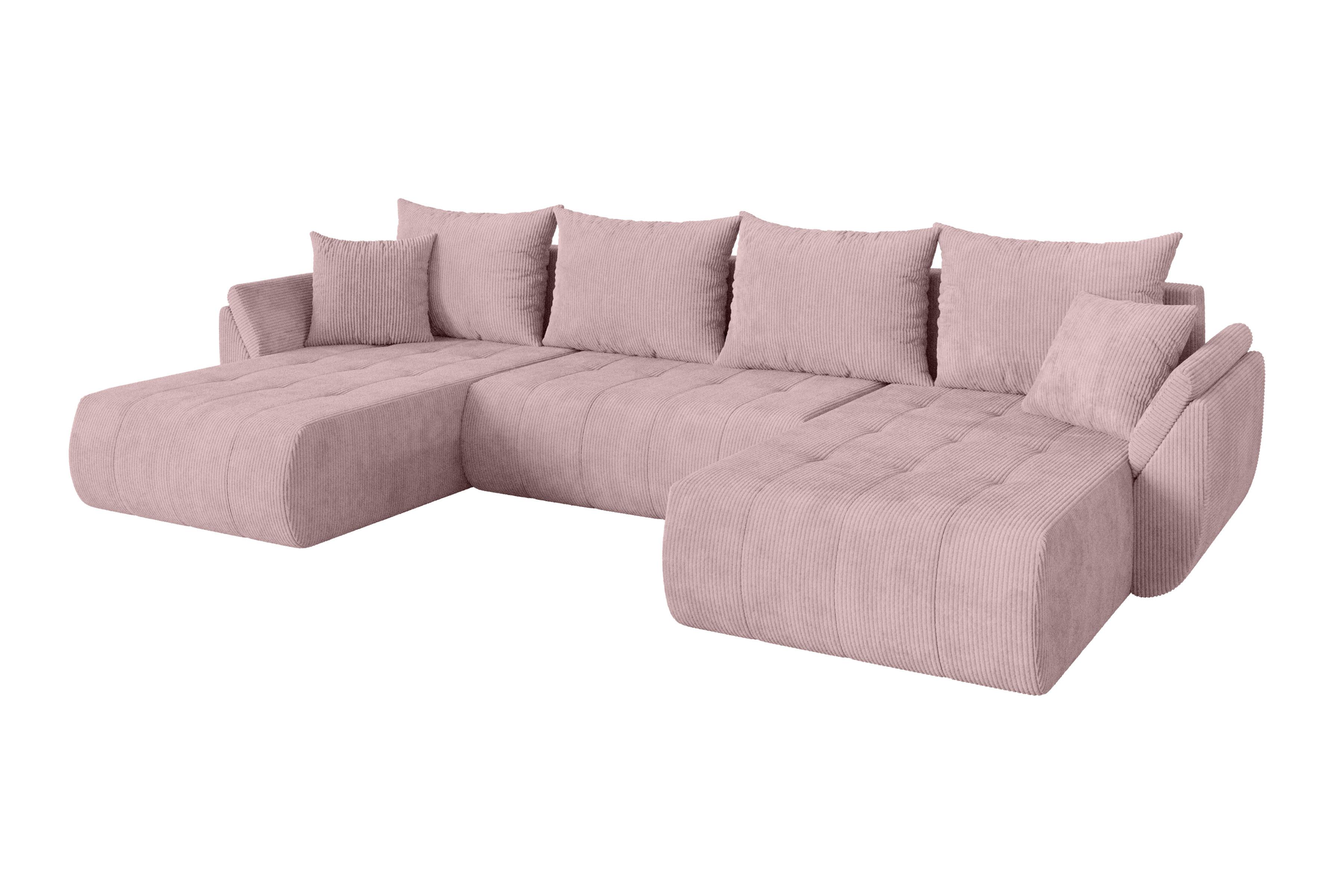 WOHNLANDSCHAFT mit Schlaffunktion und Bettkasten TOKO-U 378x194x86 Rosa Cord - Schwarz/Rosa, Holzwerkstoff/Kunststoff (378/86/194cm) - ALTDECOR