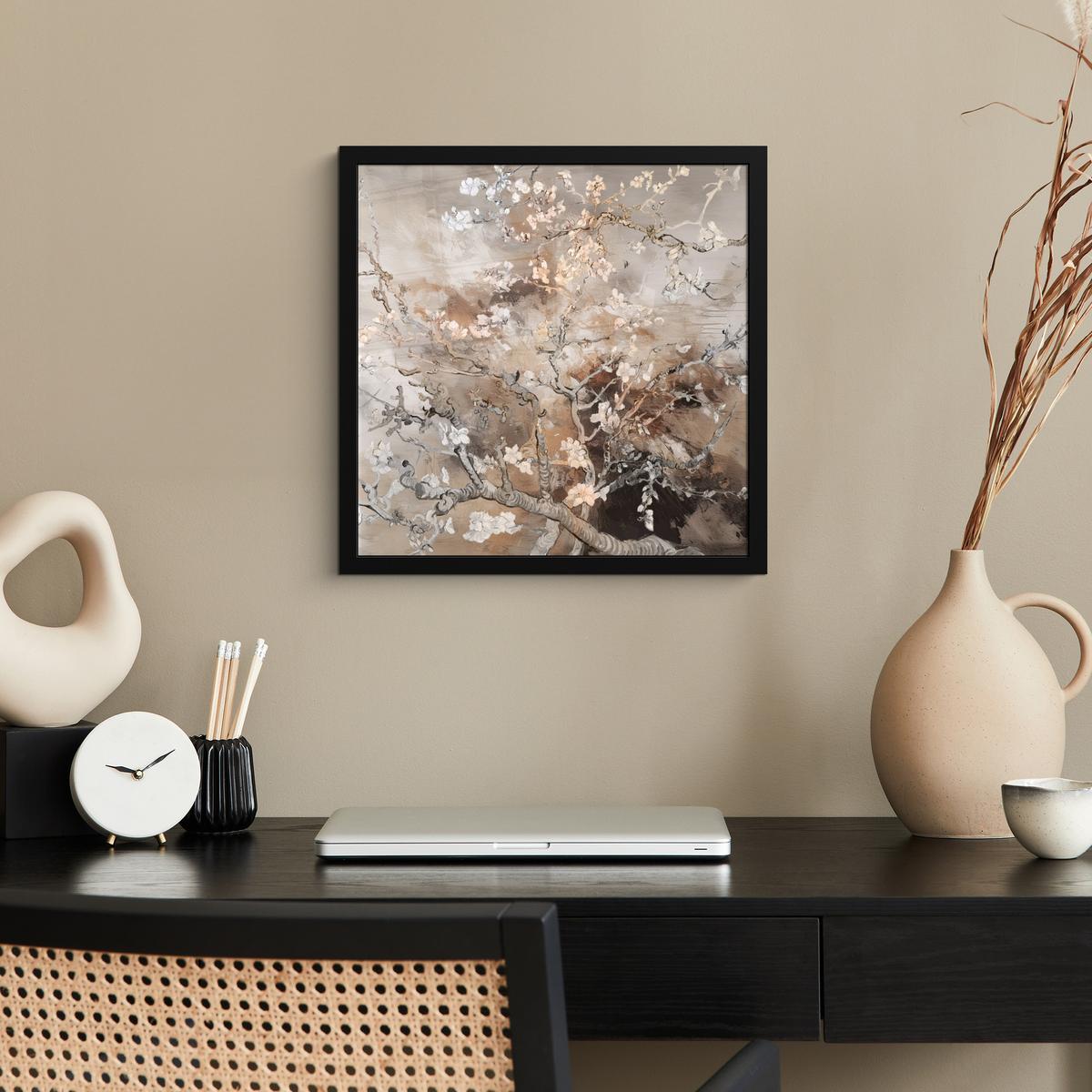 POSTER MIT RAHMENGERAHMTES BILD Mandelblüte - Kunst - Van Gogh - Beige - Abstrakt 40x40 cm - Braun, Papier (40/40cm) - MuchoWow