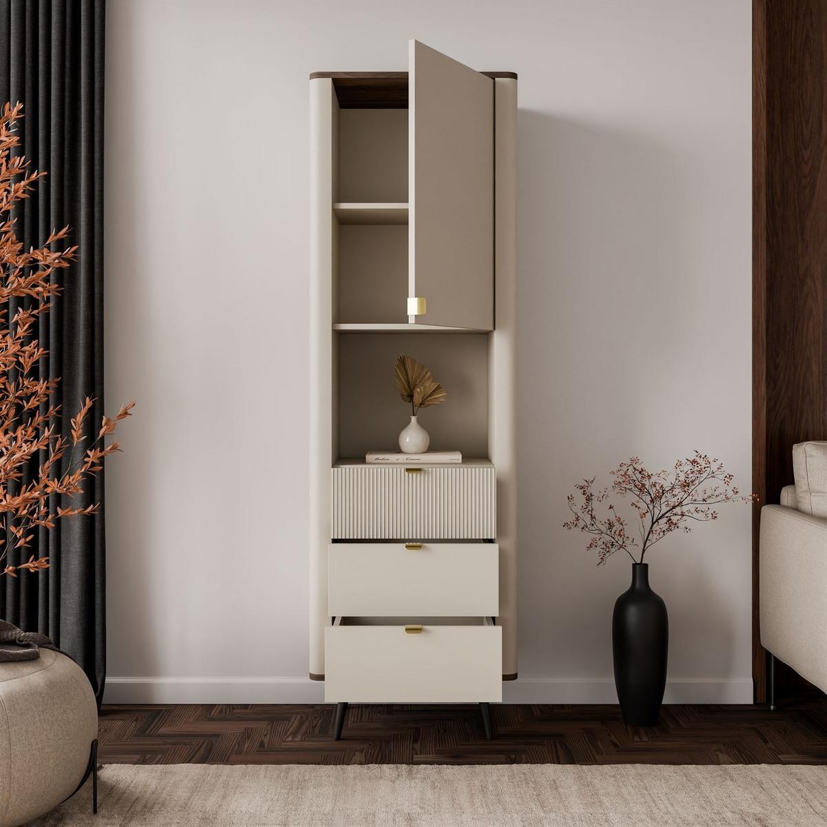 REGAL schmal AUTUMN 1D3S mit Schubladen, Kaschmir / Nussbaum - Beige, Holzwerkstoff (60/191/40cm) - Lookway