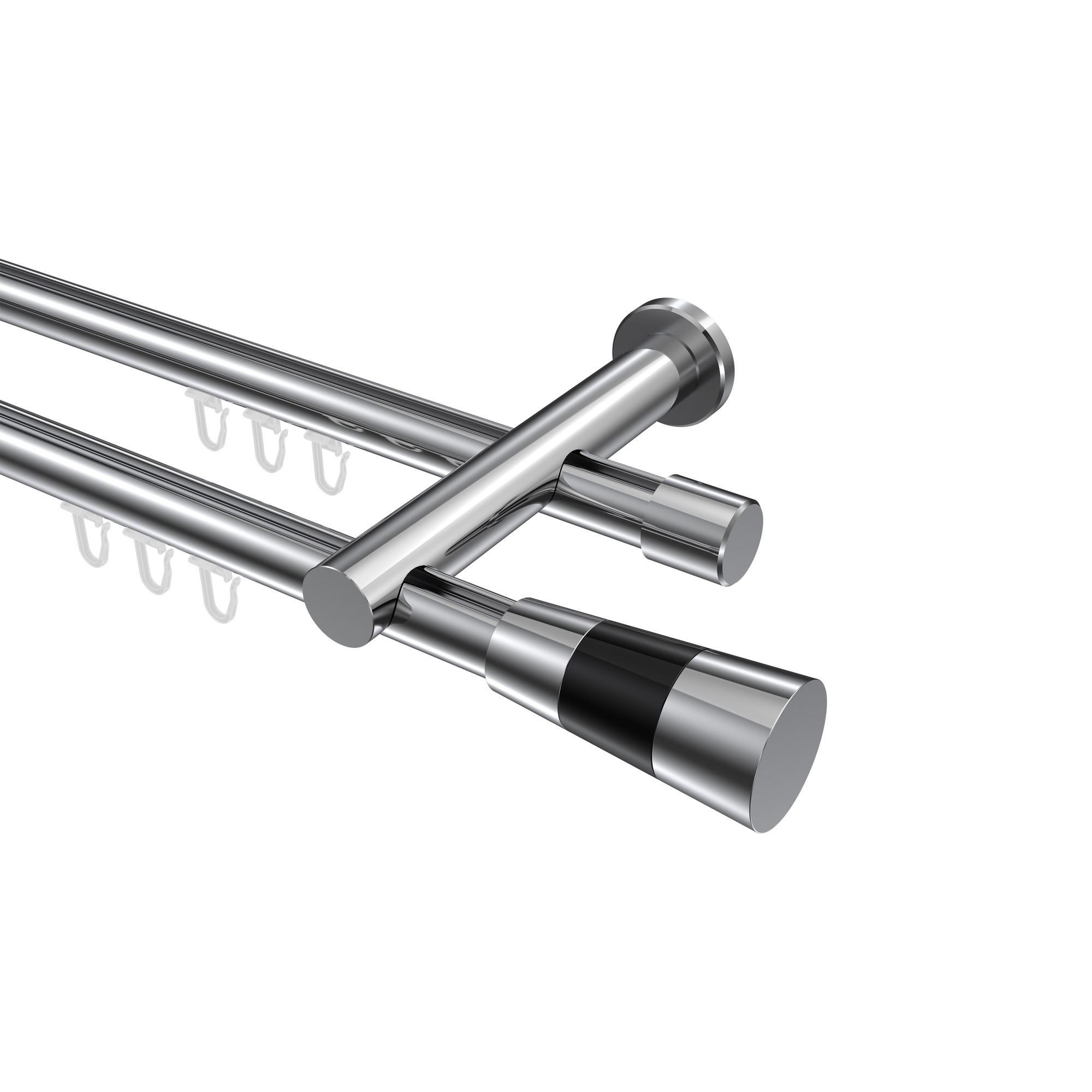 GARDINENSTANGE INNENLAUF Platon Tanara 600 cm (geteilt in 3 x 200 cm), 2-läufig, 20 mm Ø Chrom - Chromfarben/Schwarz, Metall (600cm) - INTERDECO