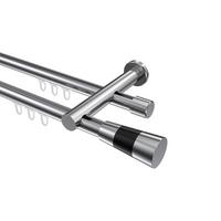 GARDINENSTANGE INNENLAUF Platon Tanara 600 cm (geteilt in 3 x 200 cm), 2-läufig, 20 mm Ø Chrom - Chromfarben/Schwarz, Metall (600cm) - INTERDECO