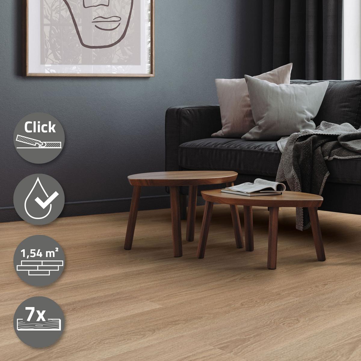 VINYLBODEN Click 1,54m²/7 Dielen Golden Hour Eiche - Hellbraun, Kunststoff (122/18/0.42cm) - ML-DESIGN