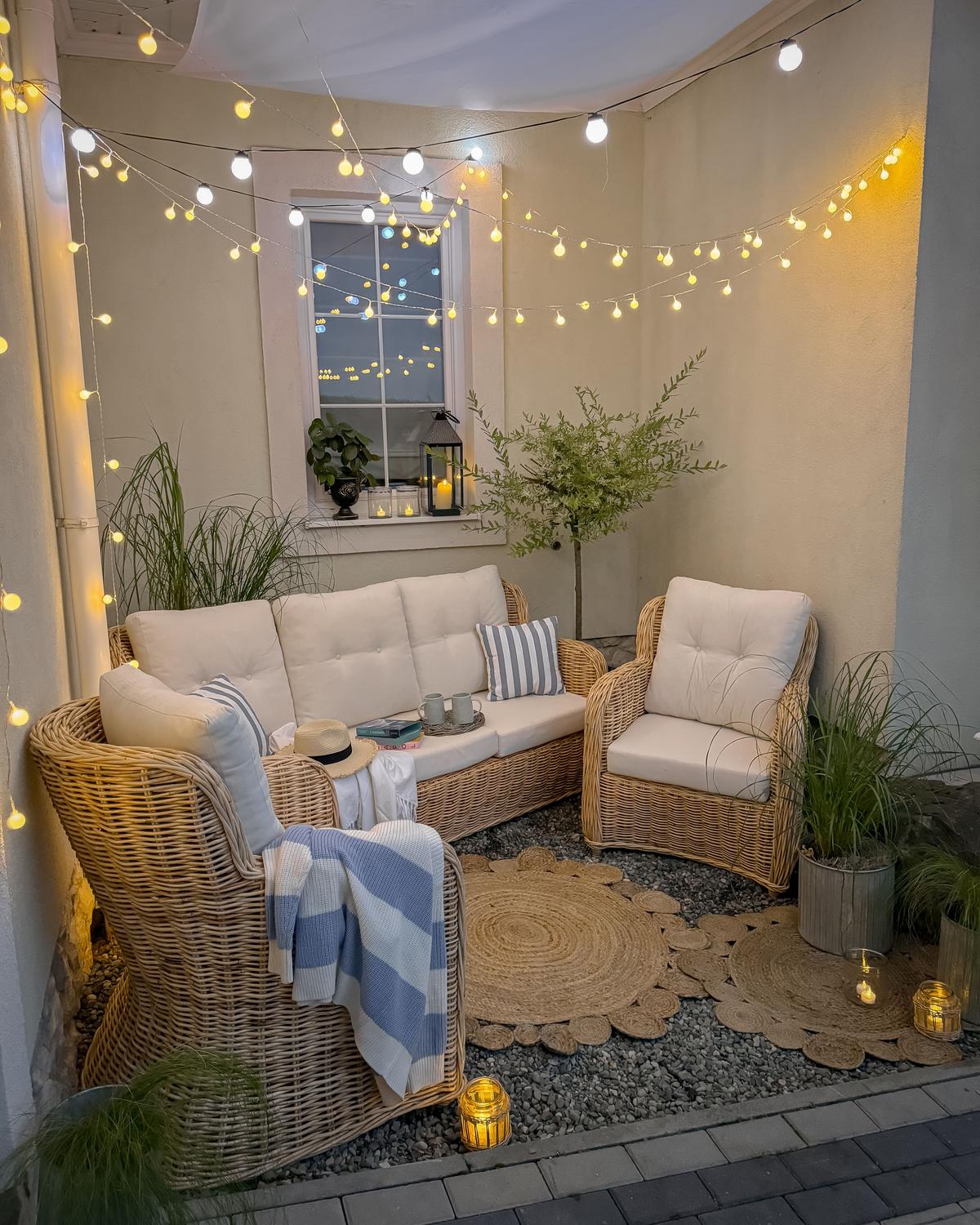 LOUNGE-SET Rattan Natürlich Alessano - Naturfarben/Weiß, Naturmaterialen - Beliani