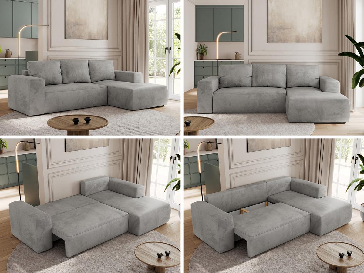 ECKSOFA TRENTINO L Hellgrau Velvet - Rechts - Hellgrau/Schwarz, Kunststoff/Textil (164/266cm) - MKS