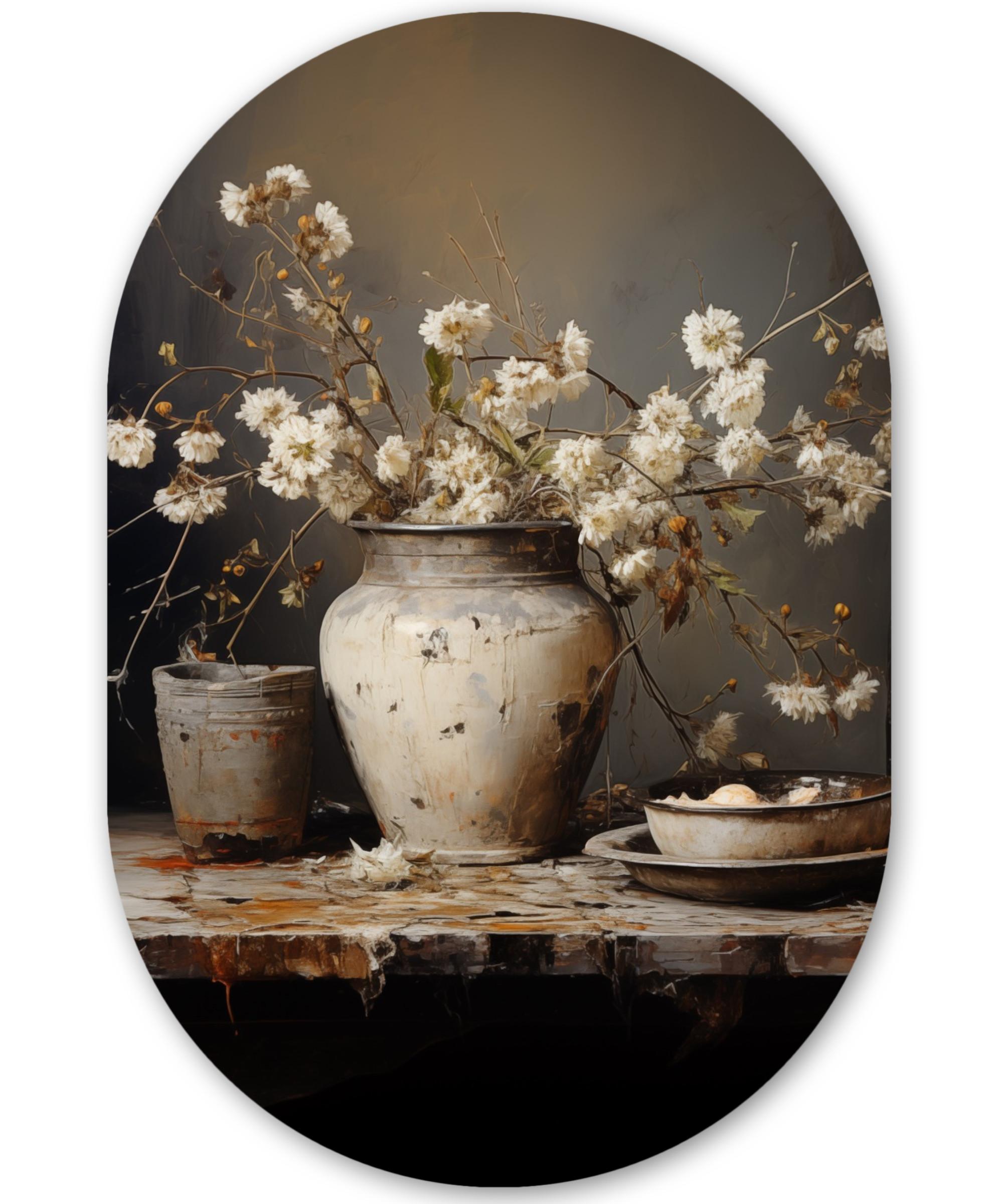 WANDBILD Stilleben - Blumen - Blumenstrauß - Vase - Wein Wanddeko Schlafzimmer 60x90 cm - Ecru, Kunststoff (60/90cm) - MuchoWow