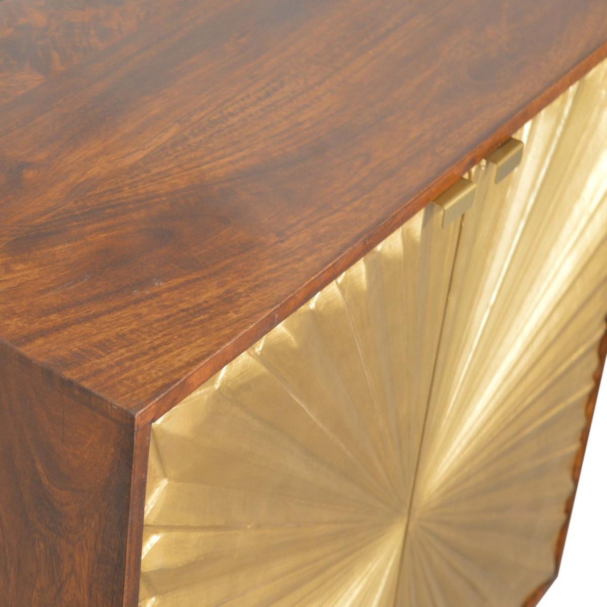 GOLDENER SCHRANK in einem reichen Kastanienholz-Finish, Nordische Beine, Gold und Braun - Messingfarben/Braun, Holz/Metall (75/80/35cm) - Artisan Furniture