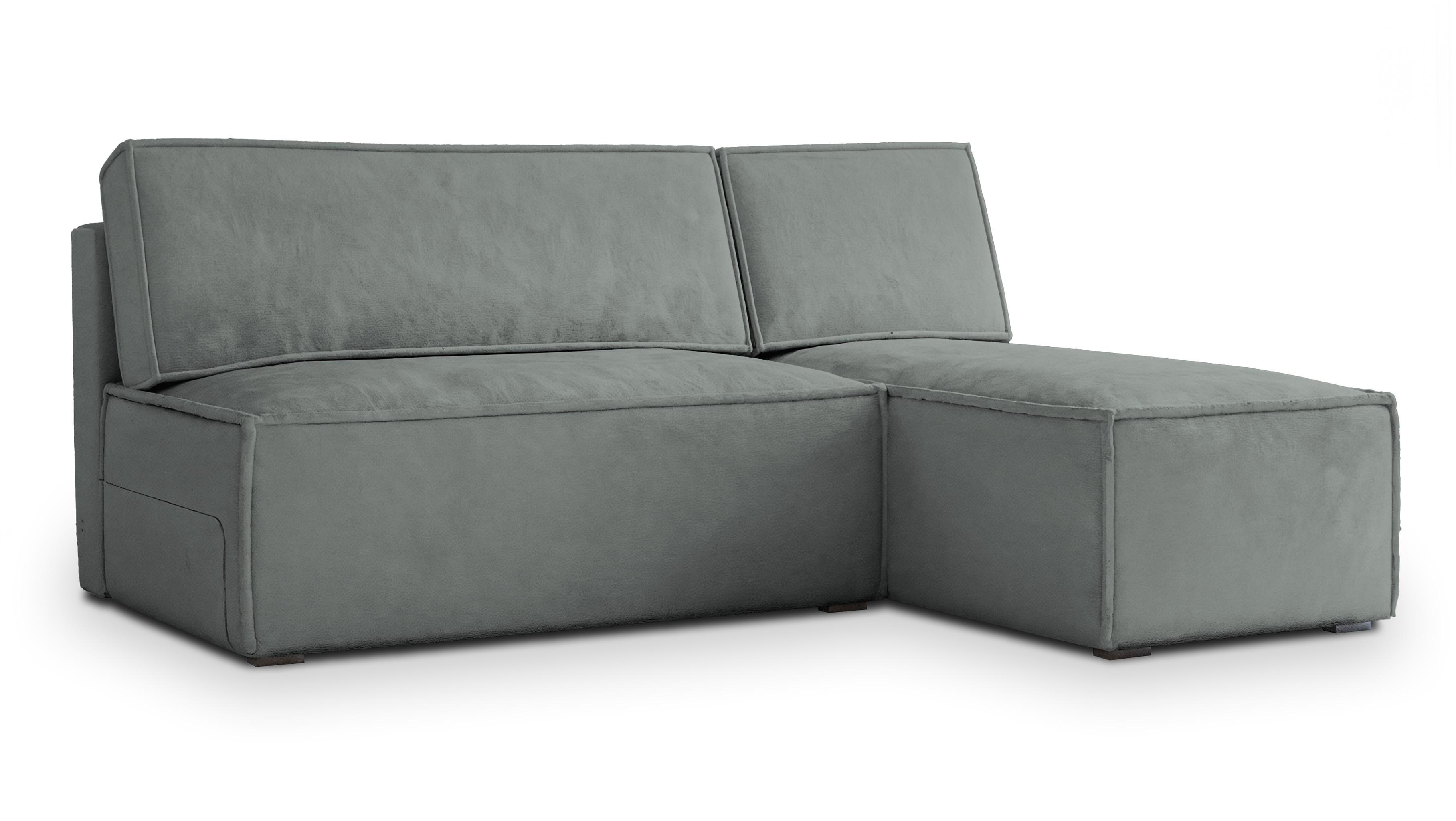 ECKSOFA BRISO M Grau Velours-Stoff mit Schlaffunktion - Grau, Holz/Kunststoff (200/140cm) - MASSENO