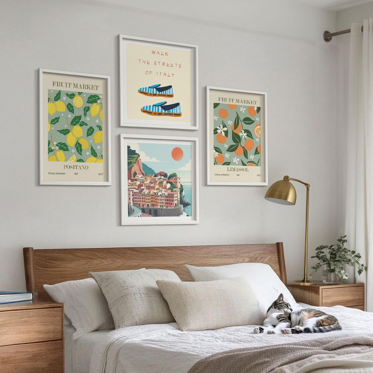 BILDER SET 4er Set - 50x50 cm & 40x60 cm Weißer Rahmen - Fruchtmuster der italienischen Kultur - Weiß, Kunststoff (50/50cm) - TULUP