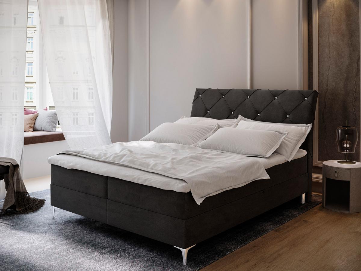 BOXBETT MACON 140x200 cm mit Matratze und Topper - Schwarz - Schwarz, Holz (140/200cm) - MASSENO