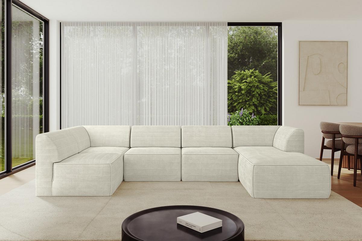 WOHNLANDSCHAFT Ottomane Rechts MOVO-L 345x180x78 cm Cream Cord - Creme, Holzwerkstoff/Kunststoff (180/78/345cm) - ALTDECOR