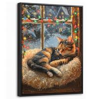 LEINWAND Bilder mit Rahmen - Katze - Weihnachten - Winter - Tier - 30x40 - Bernsteinfarben, Textil (30/40cm) - MuchoWow