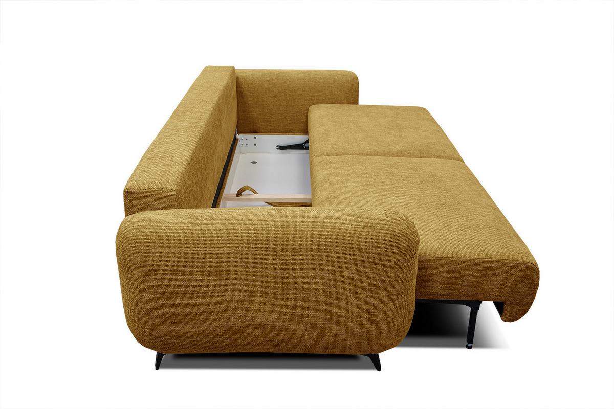 SOFA DRAKE 3-Sitzer mit Schlaffunktion, dunkelgelb - Dunkelgelb/Braun, Holz/Textil (232/90/107cm) - Wozimo