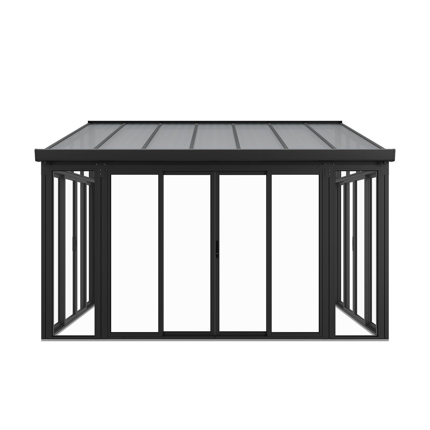 WINTERGARTEN 292 x 428 x 312 cm dunkelgrau mit verschließbaren Schiebetüren - Dunkelgrau, Metall (428/312/292cm) - Juskys