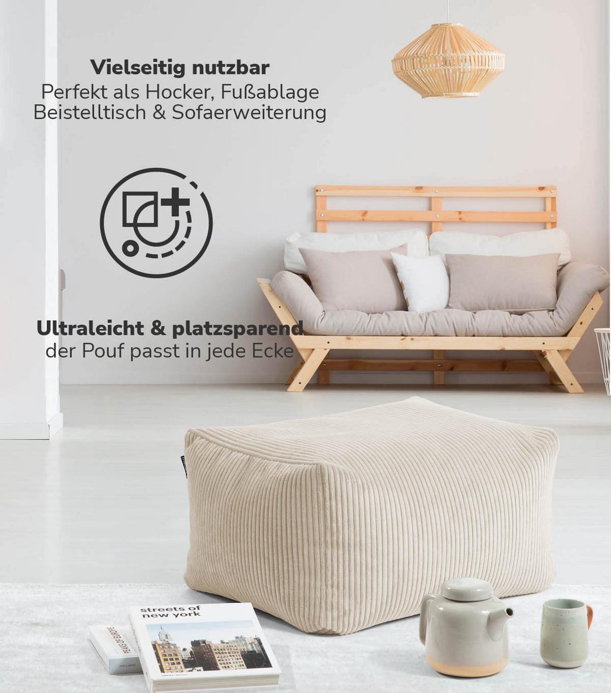 POUF Der Ruhestifter - Beige, Textil (65/35/55cm) - Mokebo
