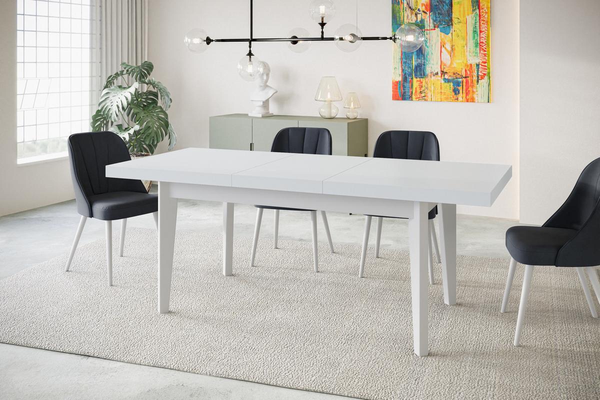 RECHTECKIGER Esszimmertisch SKANDI, ausziehbarer Tisch, Größe: 120-160X80X78 cm, Wohnzimmertisch Farbe: Weiß, mit Holzbeinen in Farbe Weiß - Weiß, Holzwerkstoff (120/80/78cm) - Alpi-Möbel